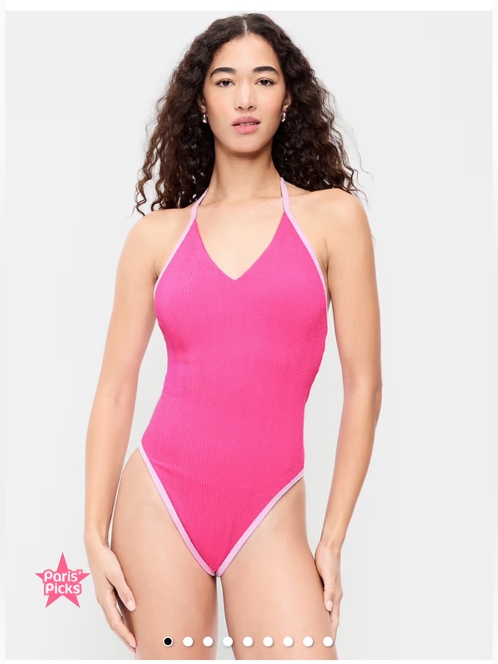 Old Navy Pink Dragon Fruit Ribbed V-Neck Halter One-Piece Swimsuit